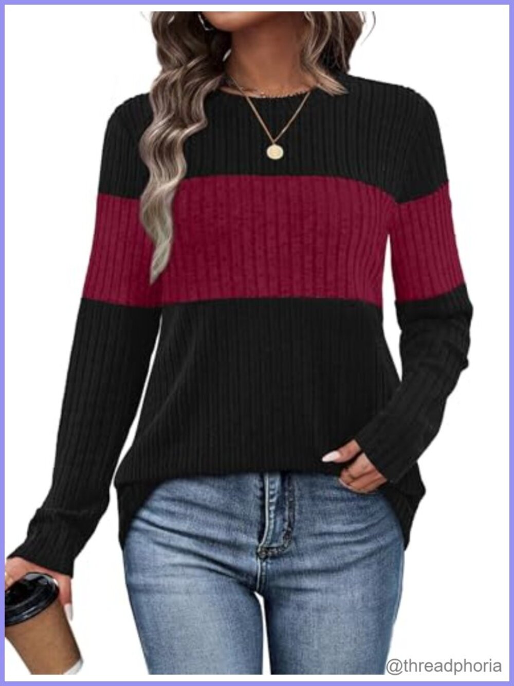 WIHOLL Women's Sweater Color Block Long Sleeve Tunic Top